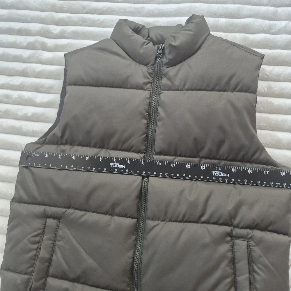 Old Navy Girls Puffer Vest Dark Olive Green Zip Quilted Sleeveless Size L 10-12